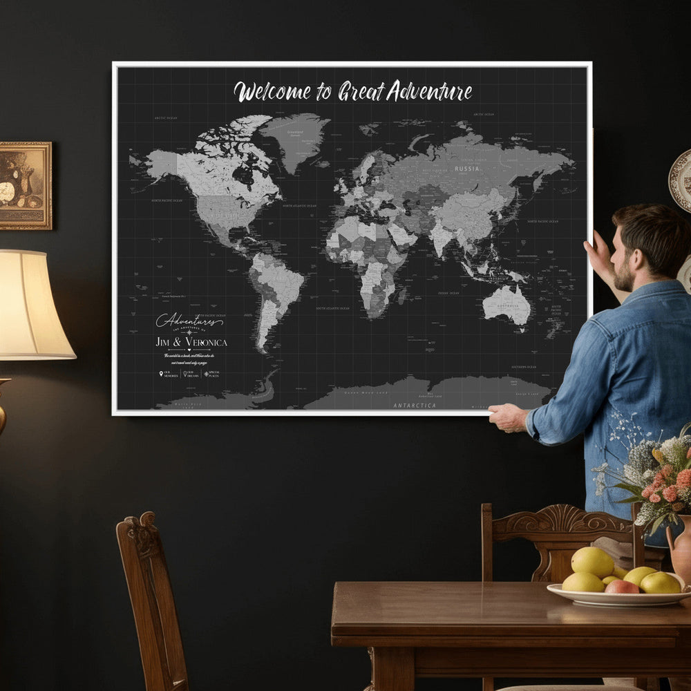 Custom World Map Canvas with Pins – Custom Framed Push Pin Maps - NEWMAP-21