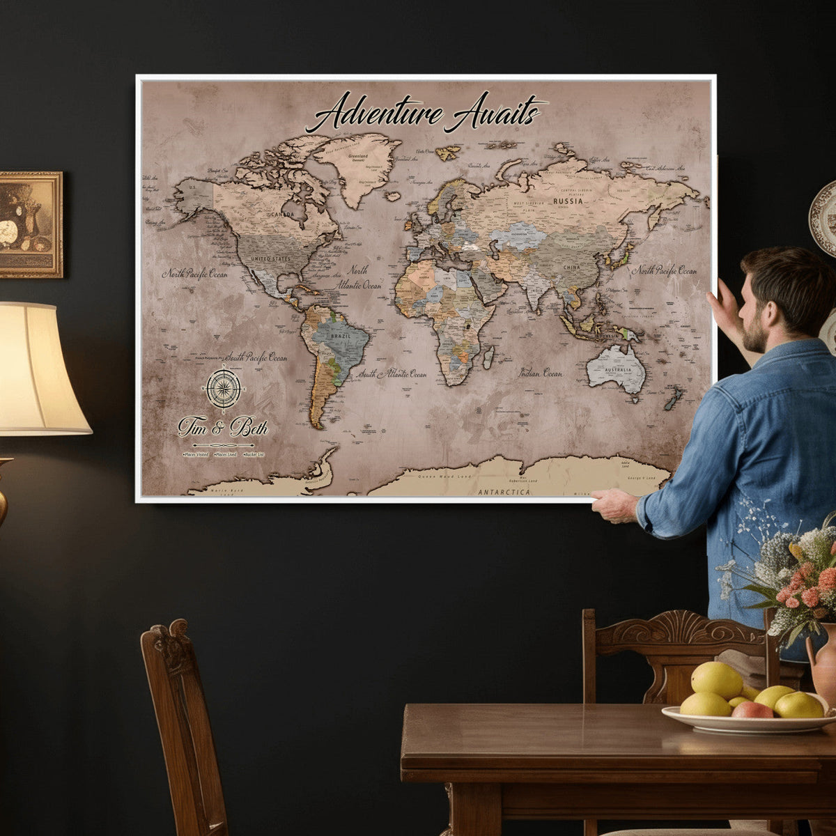 Custom Push Pin World Map Wall Art Canvas Print –