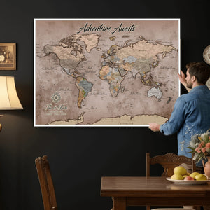 Custom Push Pin World Map Wall Art Canvas Print –