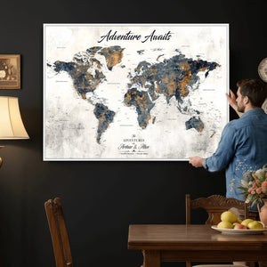 Custom Push Pin World Map Wall Art Canvas Print –