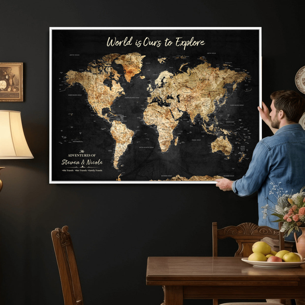 Framed Personalized Push Pin World Map – Custom Travel