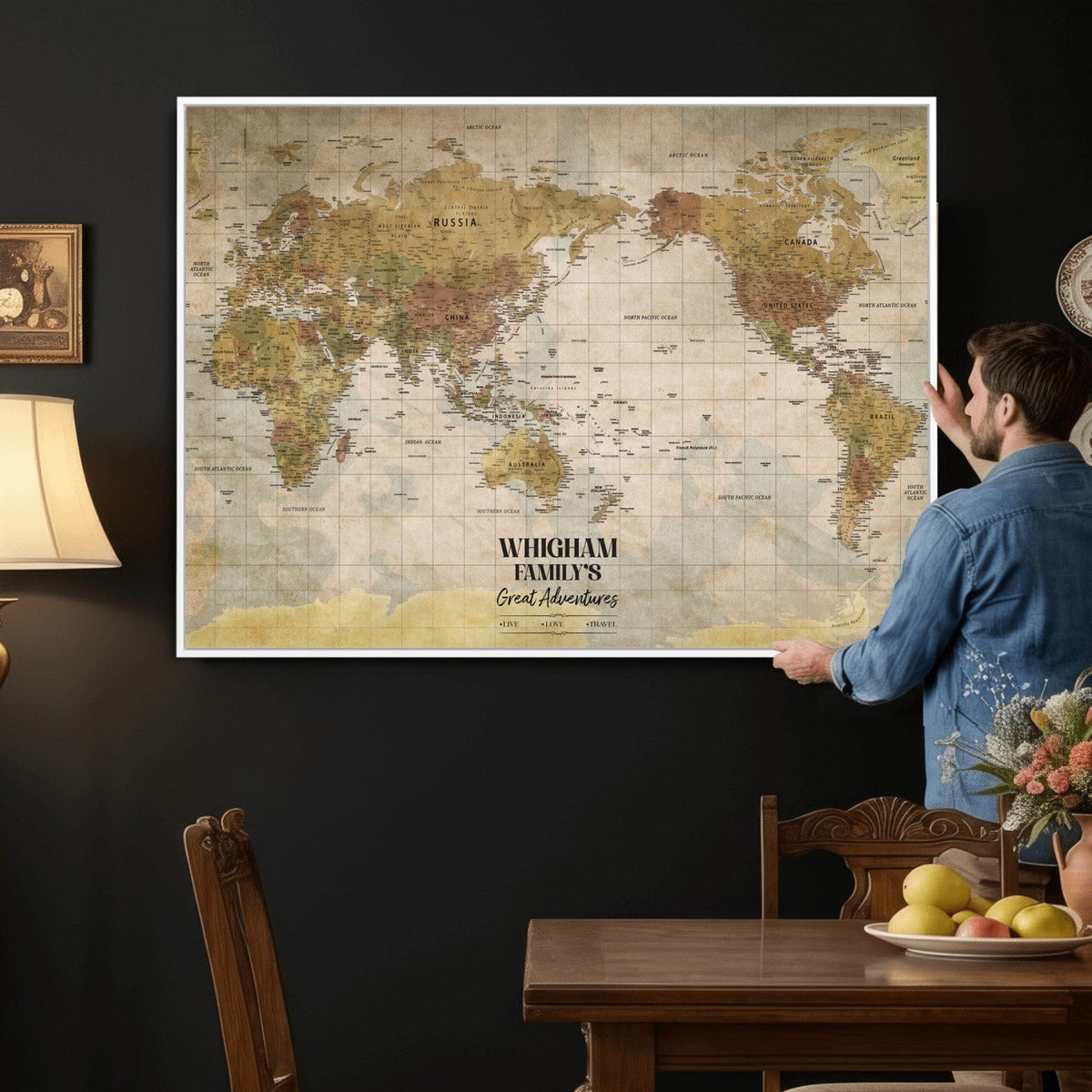 Personalized Push Pin World Map Canvas Print – Custom