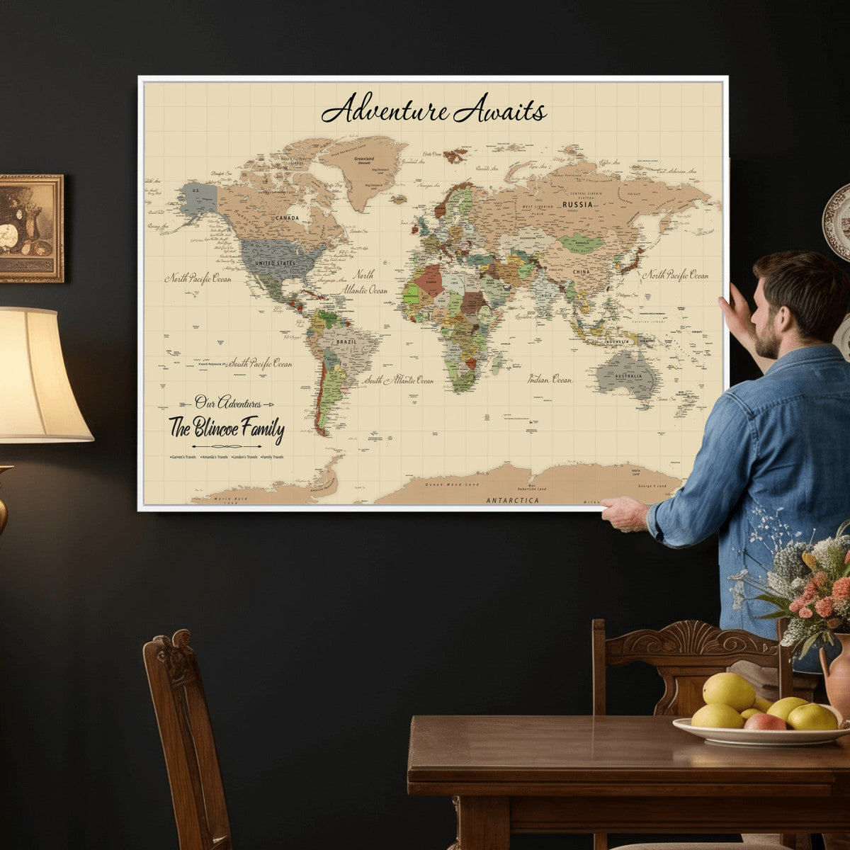 Custom Push Pin World Map Wall Art Canvas Print – Custom