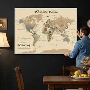 Custom Push Pin World Map Wall Art Canvas Print – Custom