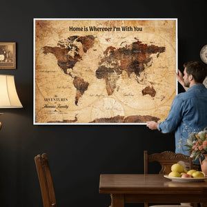 Custom Vintage World Map Canvas Wall Art – Custom Framed