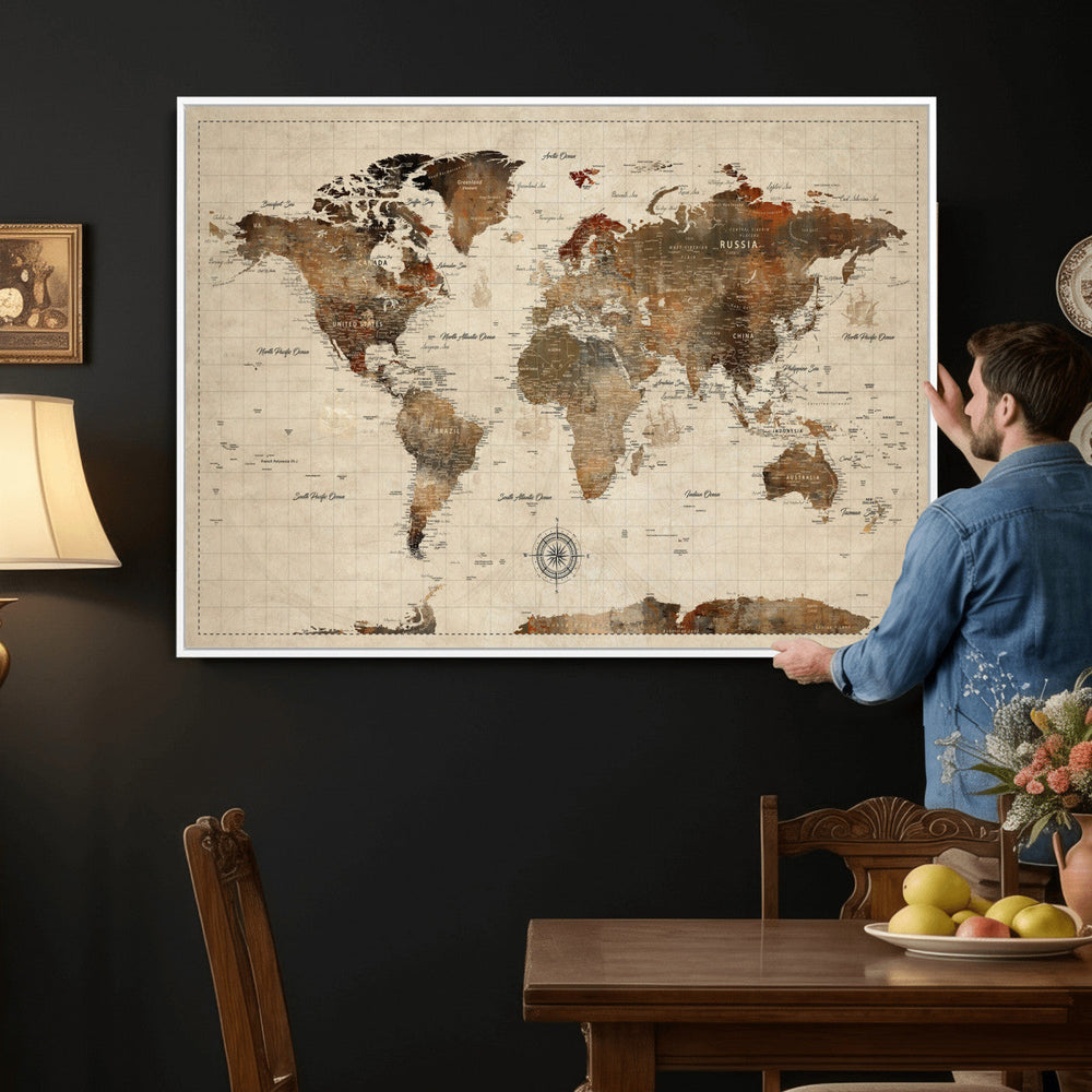 World Map Canvas Print – Framed Detailed Map of the World
