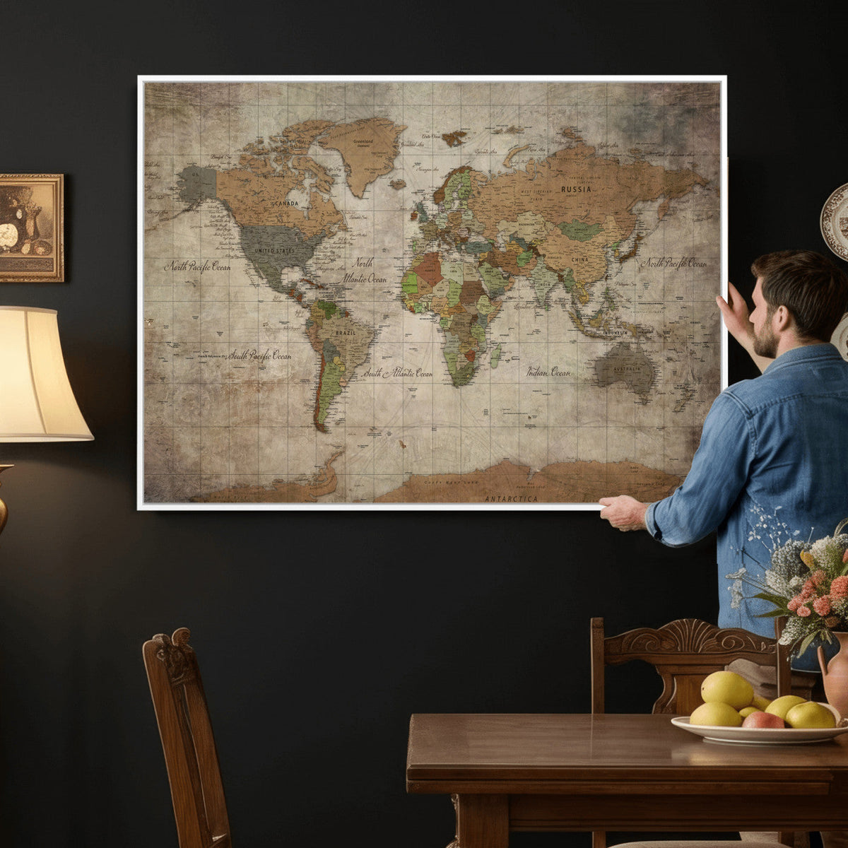 World Map Canvas Print – Framed Travel Map Wall Art for