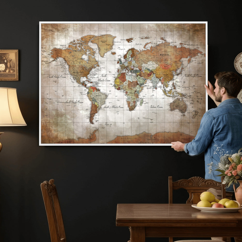 Vibrant Watercolor World Map Canvas Wall Art – Framed Travel