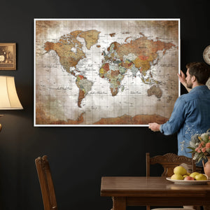 Vibrant Watercolor World Map Canvas Wall Art – Framed Travel