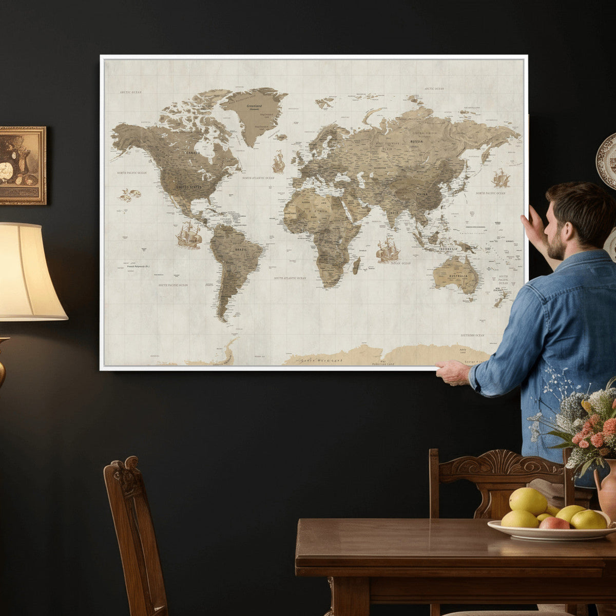 Detailed World Map Wall Art Canvas Print