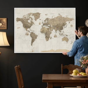Detailed World Map Wall Art Canvas Print
