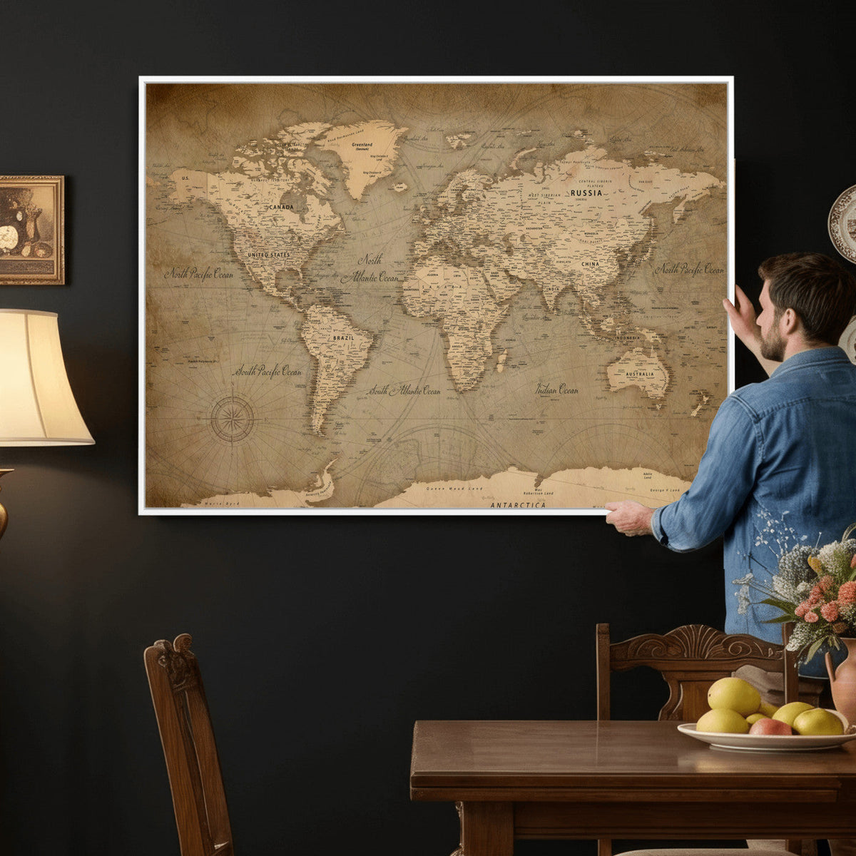 World Map Canvas Print – Framed Travel Map Wall Art for