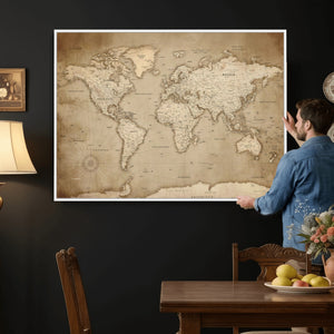 Colorful Watercolor World Map Canvas Wall Art – Framed