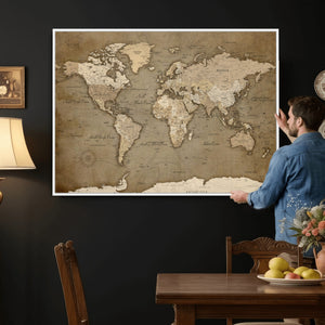 World Map Wall Art Canvas Print, Framed Map Art Picture