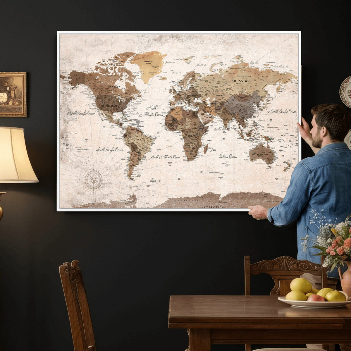 World Map Canvas Print – Framed Travel Map Wall Art for