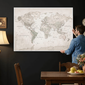 Antique Style World Map Canvas Print - Vintage Detailed
