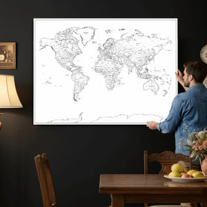 World Map Canvas Print – Framed Modern Detailed Map of the