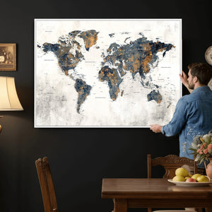 World Map Wall Art Canvas Print for Office Wall Decor