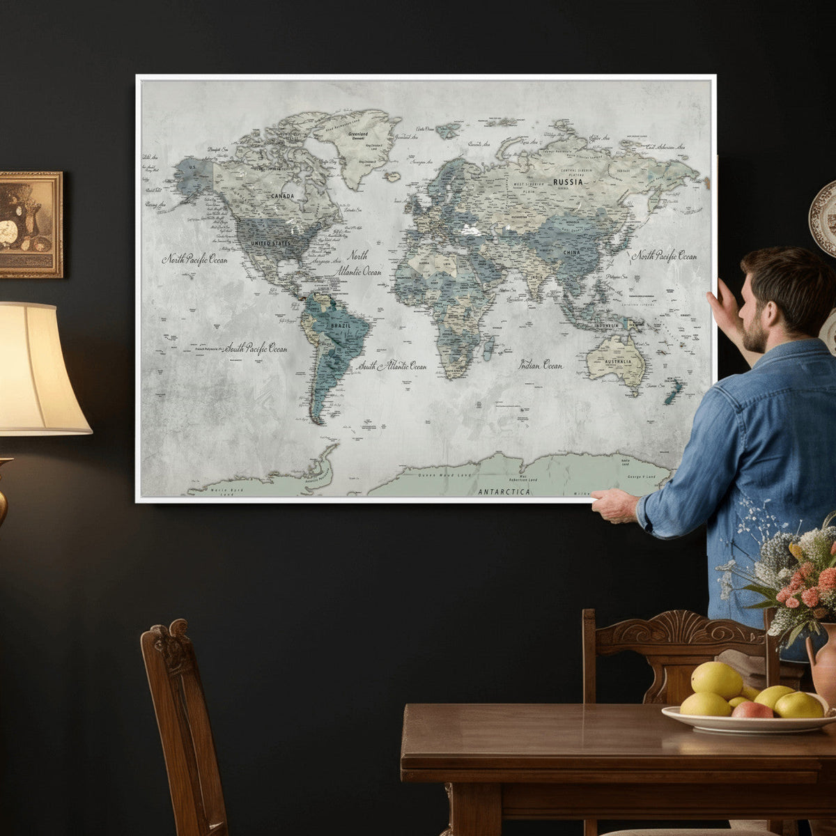 Neutral Vintage World Map Canvas Wall Art Print, Classic Map