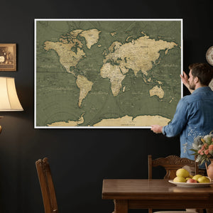 Large World Map Canvas Wall Art Print for Study Room Decor -