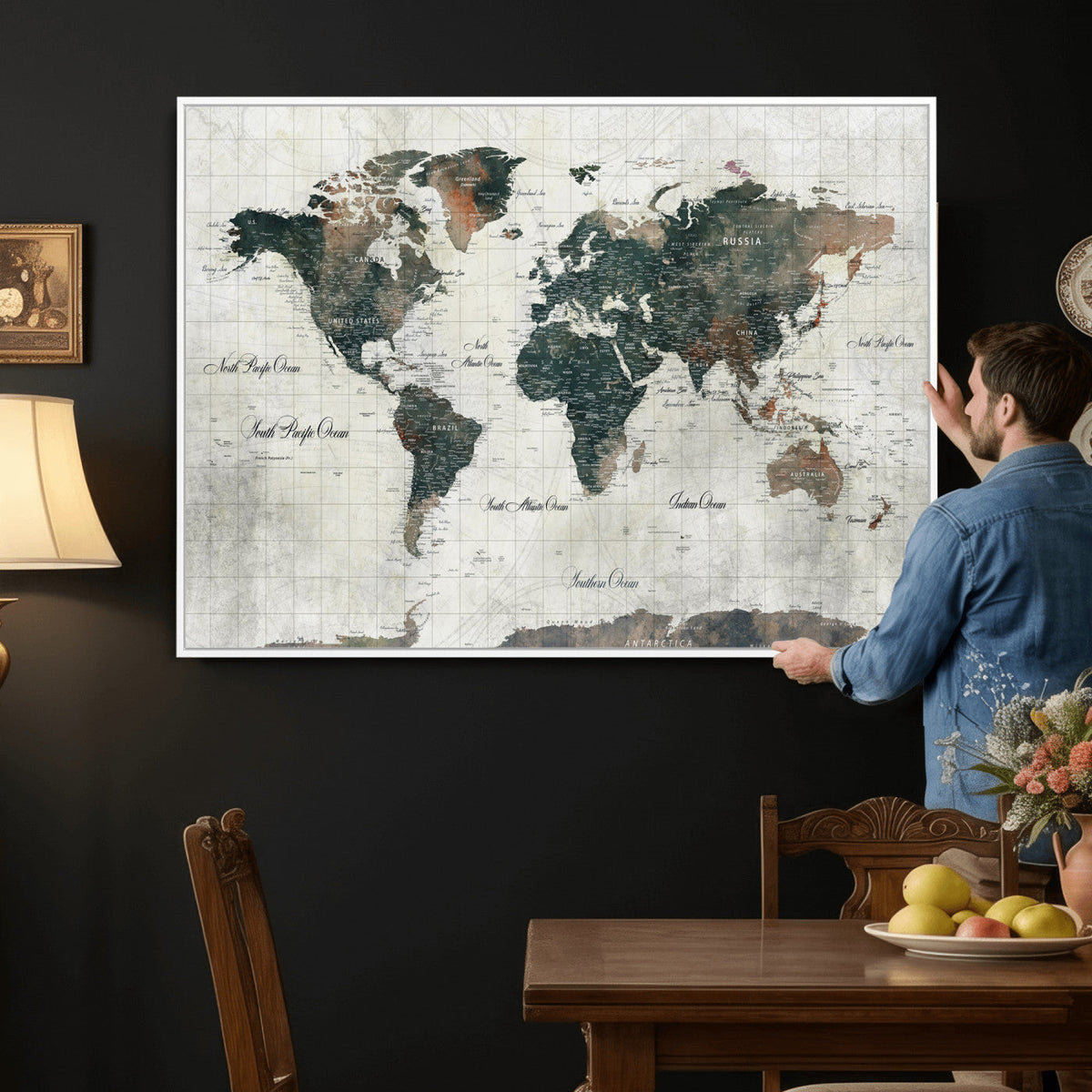 World Map Canvas Print – Framed Travel Map Wall Art for