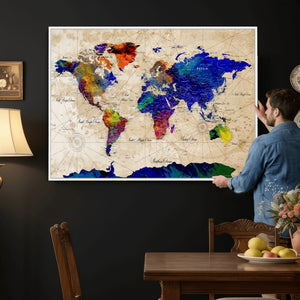 Watercolor World Map Canvas Print – Framed Wall Art for