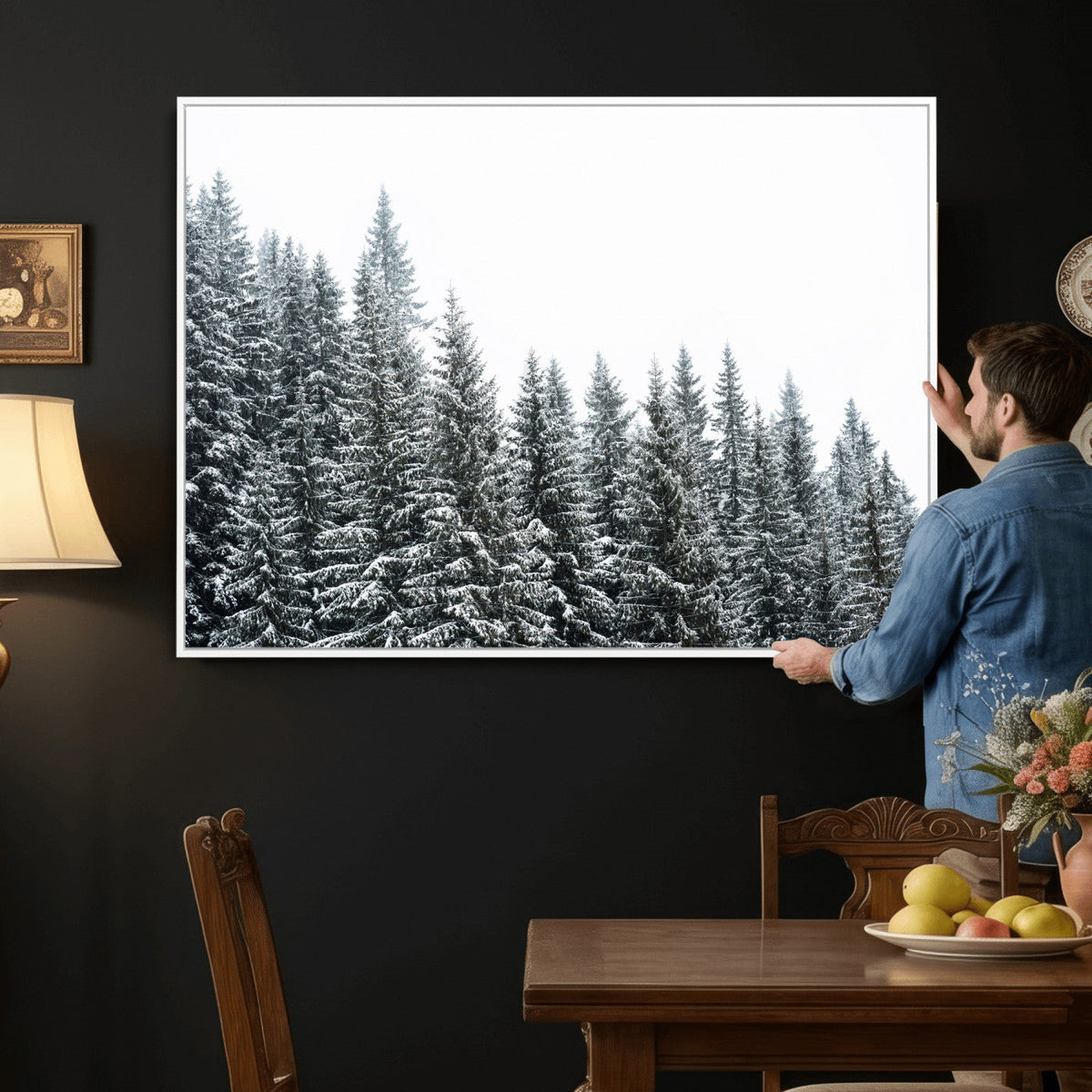 Misty Mountain Forest Canvas Print, Foggy Pine Trees Nature