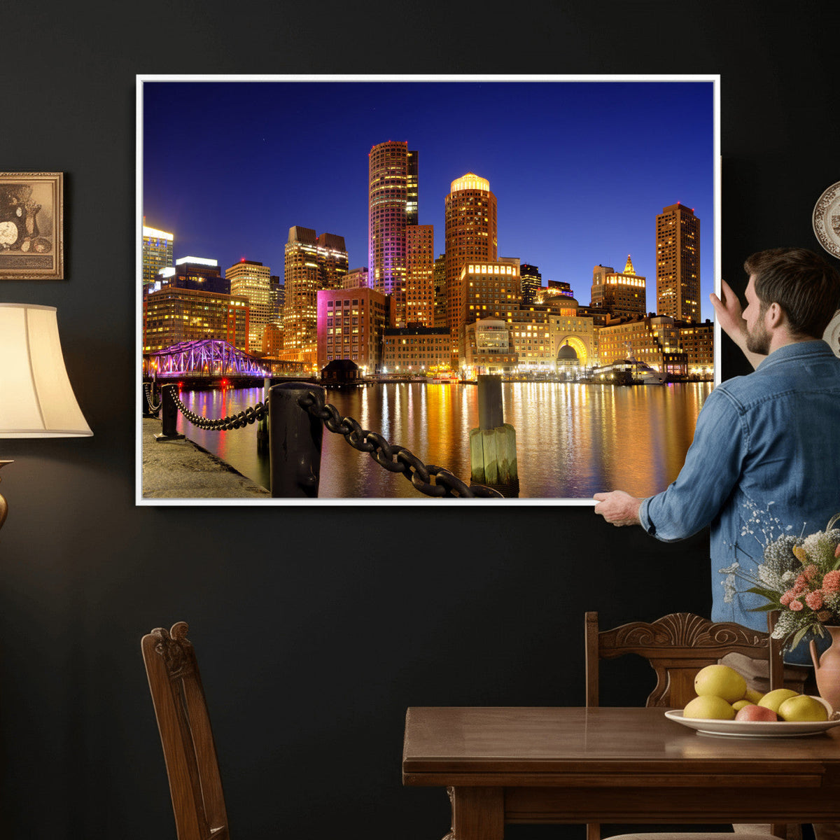 Boston Wall Art Canvas Print, Boston City Downtown Night