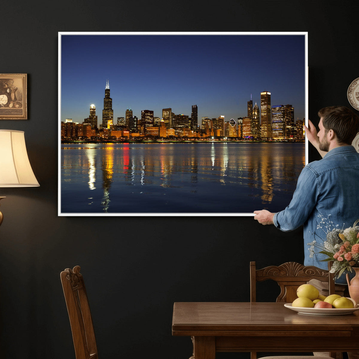 Chicago Wall Art Canvas Print - Chicago City Downtown Night