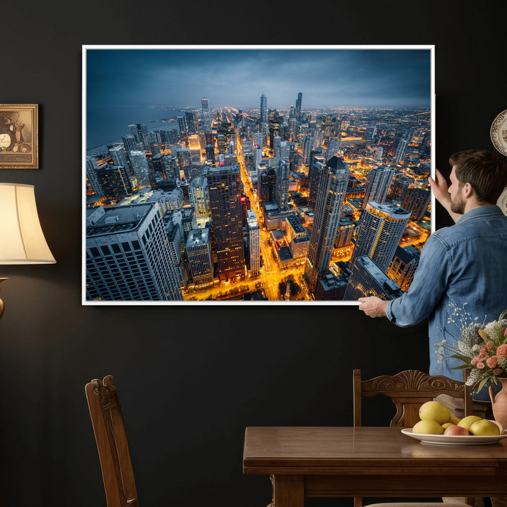 Chicago Wall Art Canvas Print - Chicago City Downtown Night