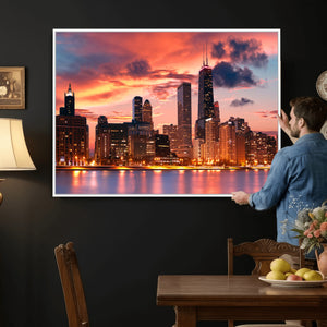 Chicago Wall Art Canvas Print - Chicago City Downtown Night