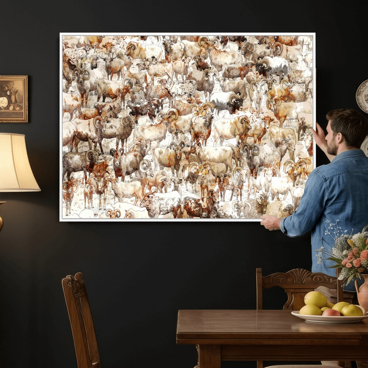 Farmhouse Bighorn Sheep Wall Art Canvas Print - Abstract