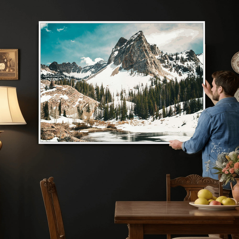 Snowy Mountain Wall Art Canvas Print, Alpine Pine Forest