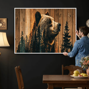 Rustic Bear Wall Art Canvas Print – Woodland Wildlife