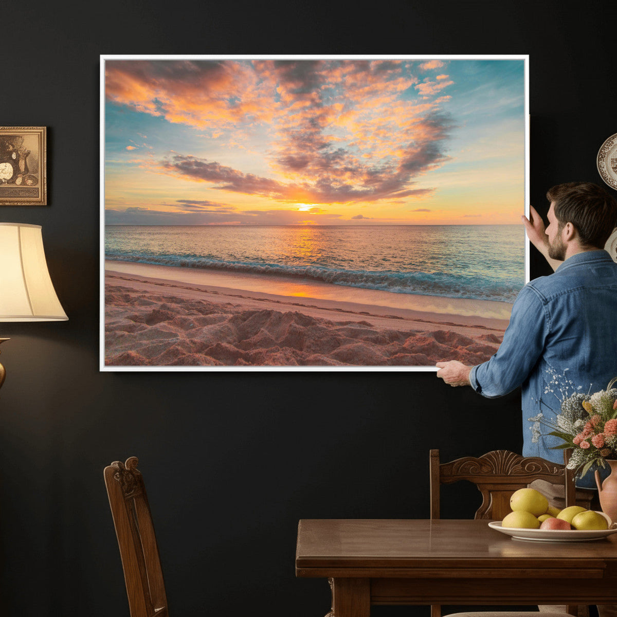 Sunset Beach Wall Art Canvas Print – Soft Coastal