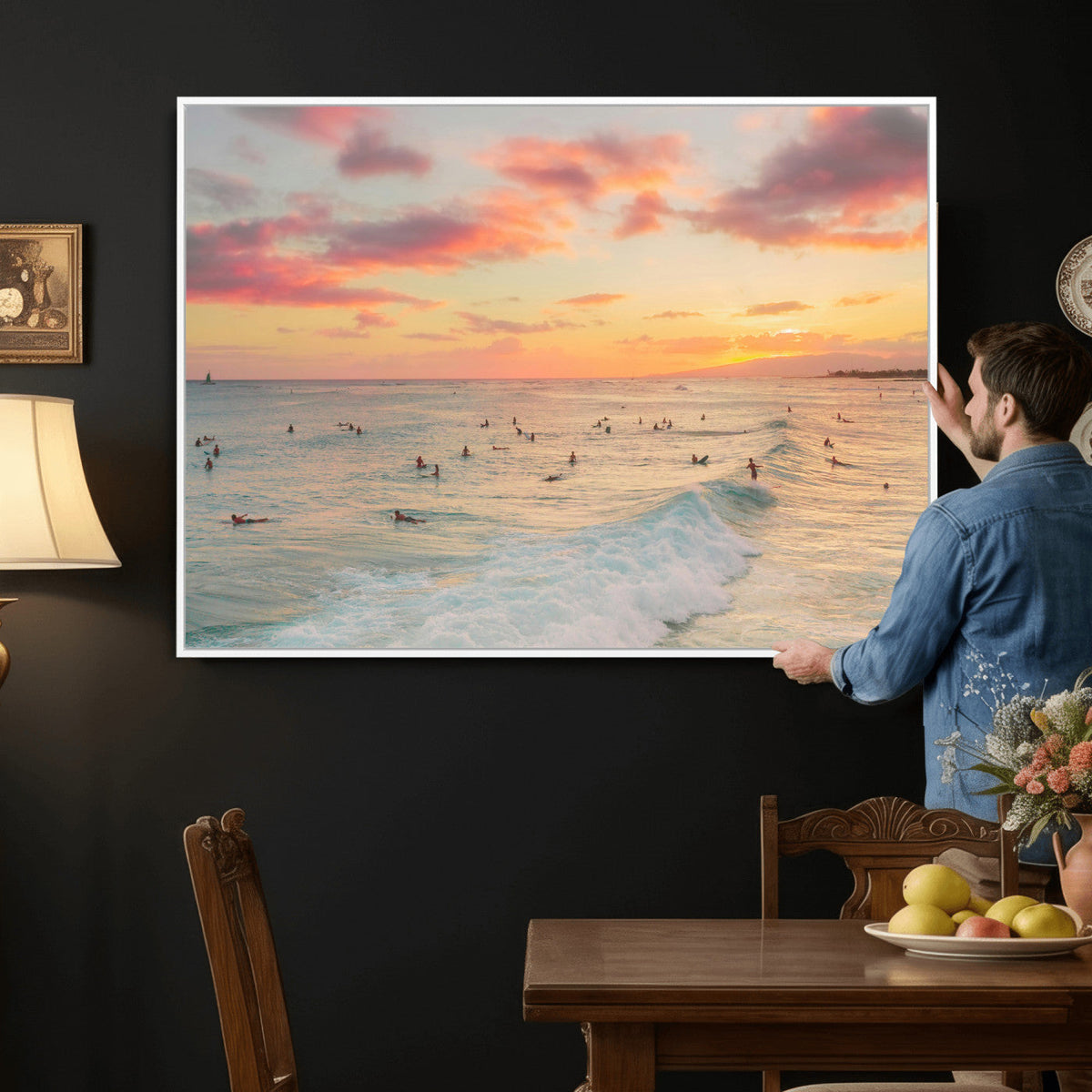 Sunset Beach Wall Art Canvas Print – Soft Coastal