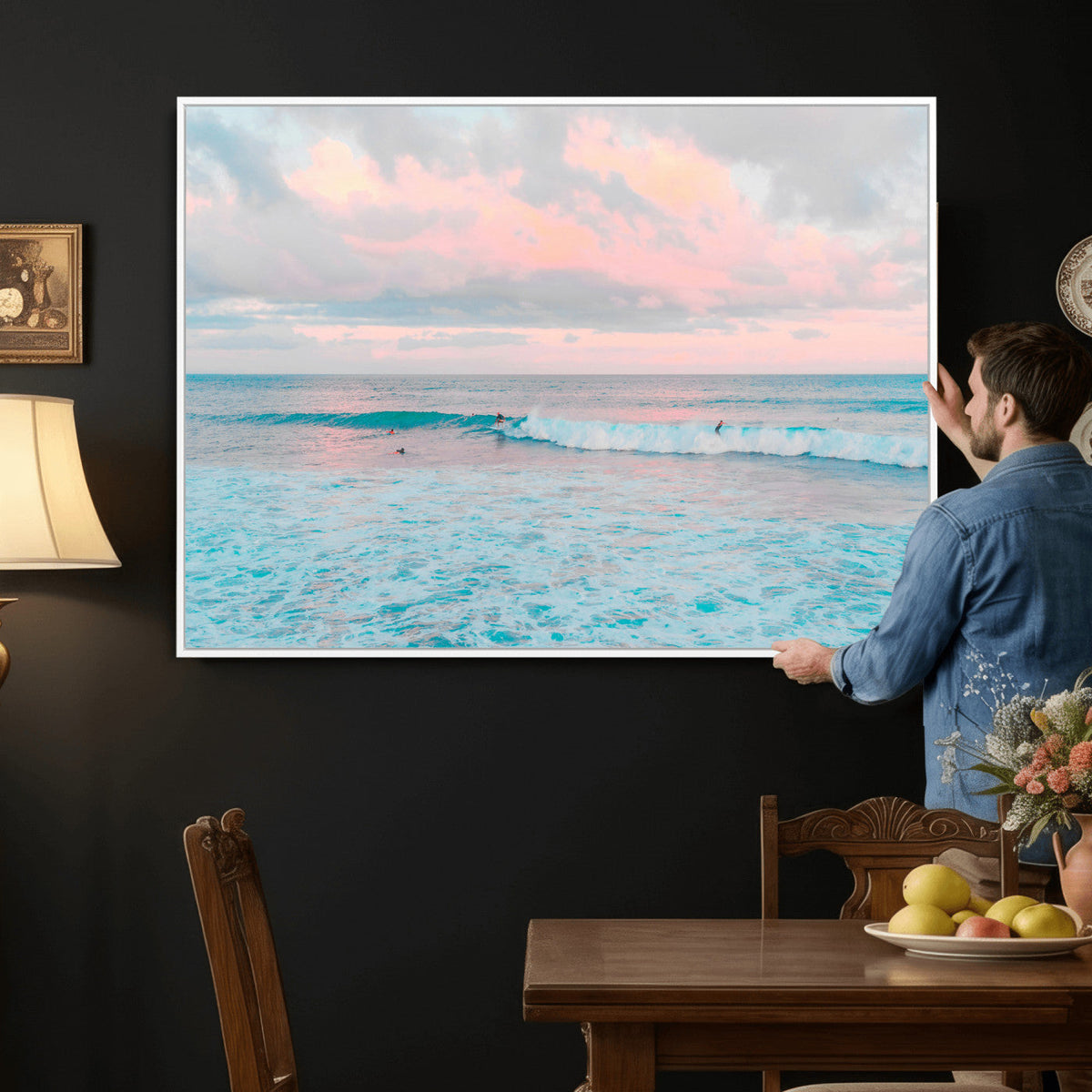 Ocean Wave Wall Art Canvas Print, Pastel Surf Seascape