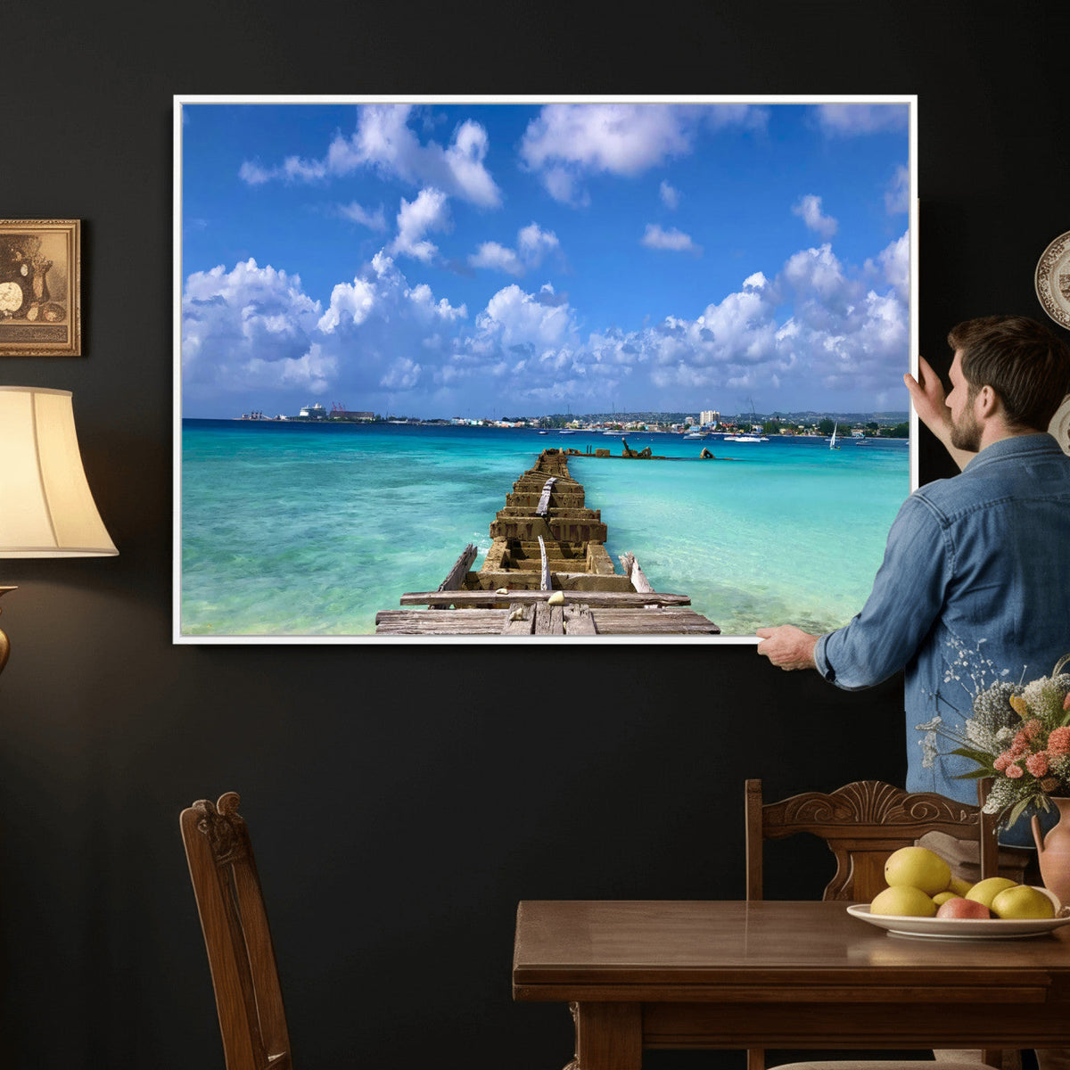 Caribbean Ocean Pier Seascape Wall Art Canvas Print,