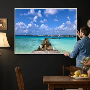 Caribbean Ocean Pier Seascape Wall Art Canvas Print,
