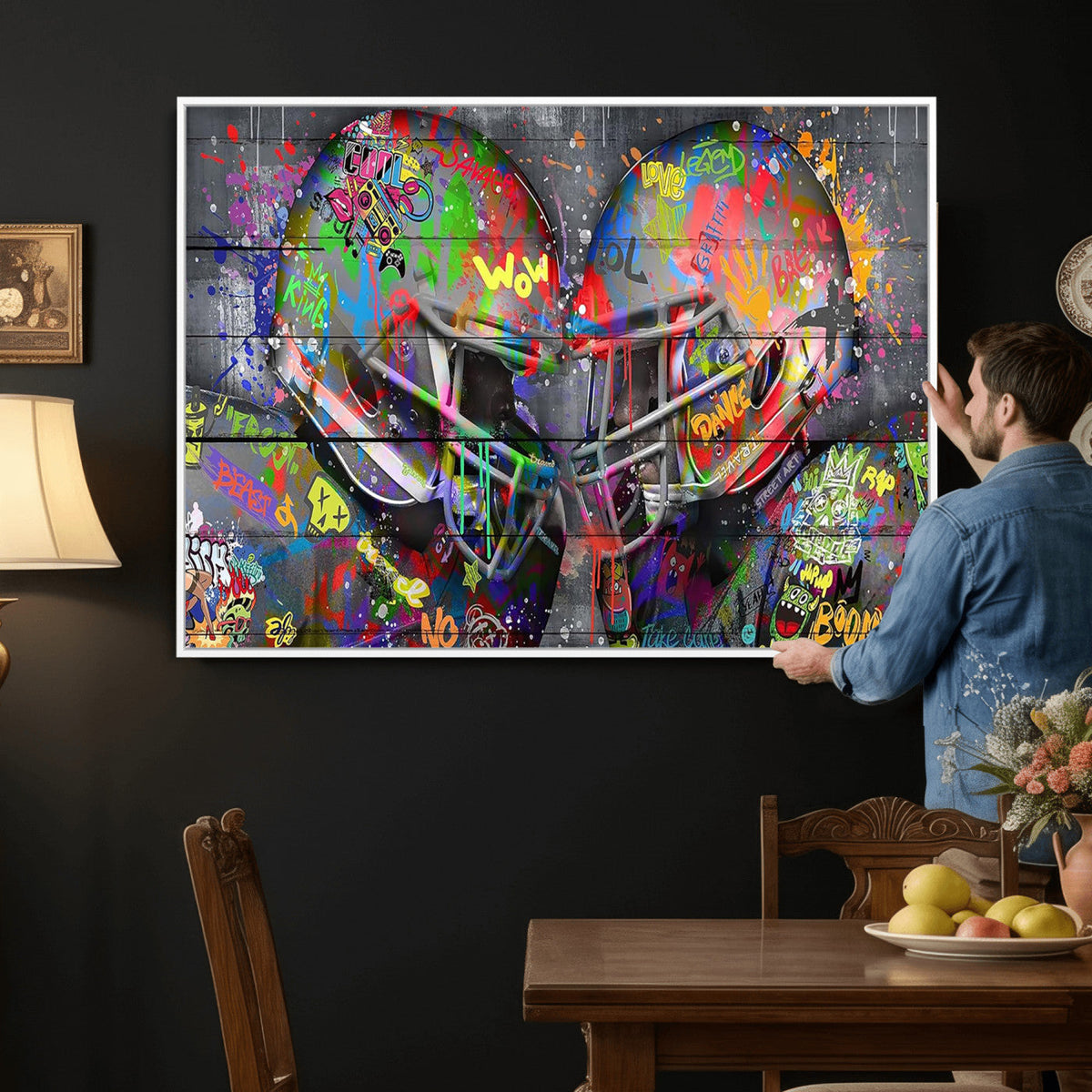 Graffiti Football Helmets Wall Art Canvas Print, Urban