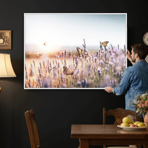 Lavender Field Wall Art Canvas Print, Butterfly Floral