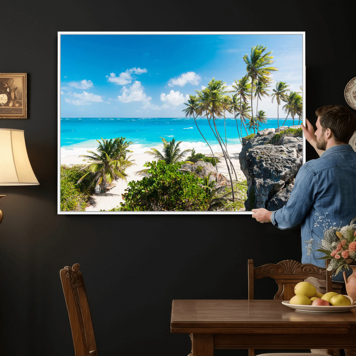 Tropical Beach Wall Art Canvas Print, Palm Tree Ocean