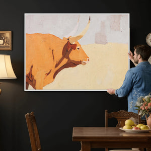 Minimal Longhorn Bull Wall Art Canvas Print, Neutral Western