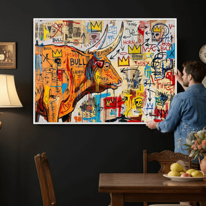 Basquiat Style Bull Graffiti Wall Art Canvas Print, Street