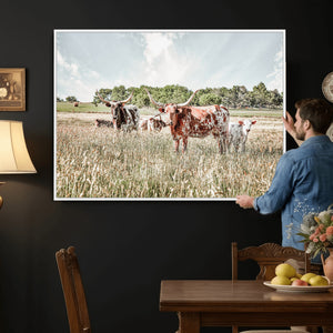 Texas Longhorn Cattle Wall Art Canvas Print, Rustic Ranch