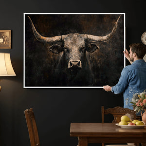 Vintage Longhorn Bull Wall Art Canvas Print – Rustic Western