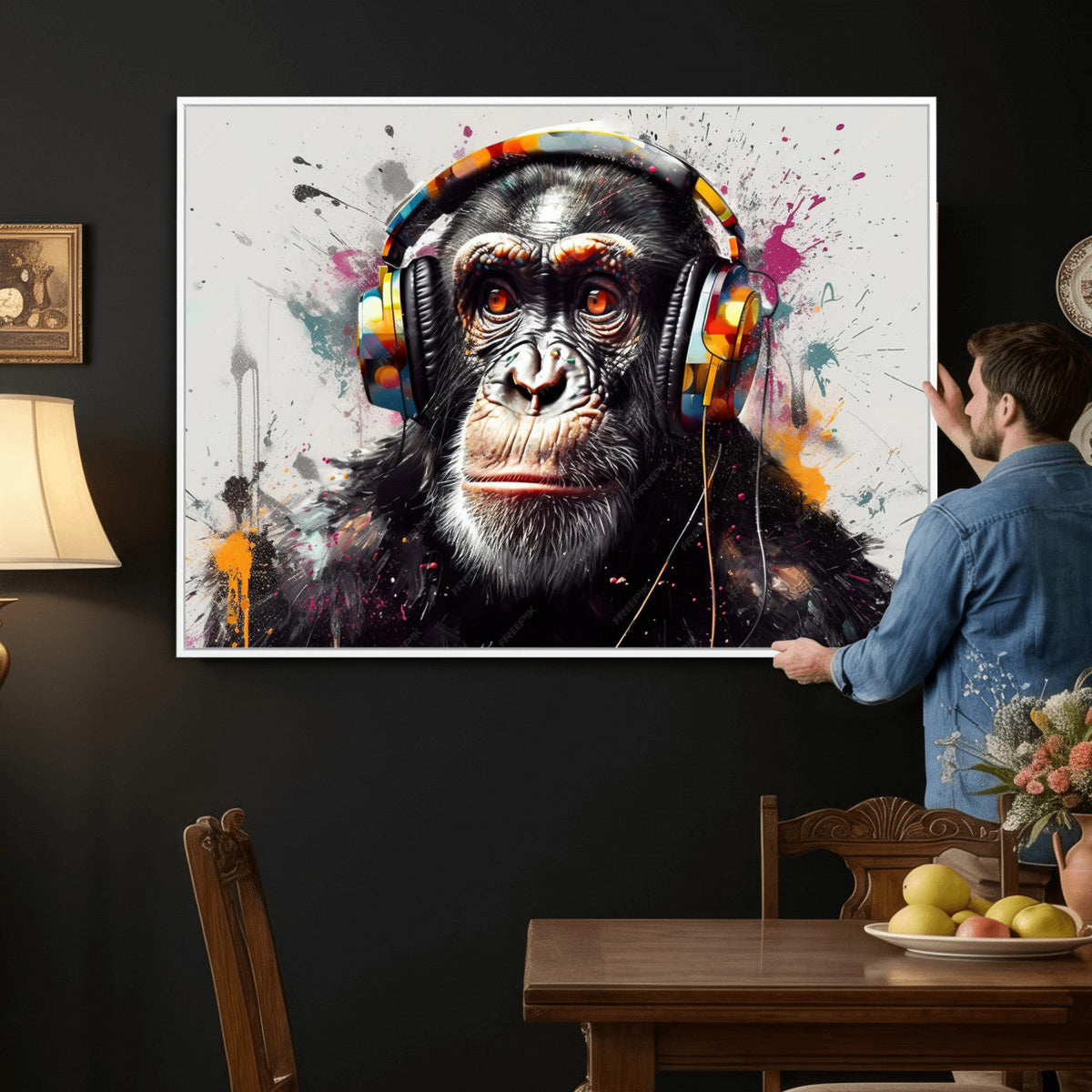 Dj Monkey Wall Art Canvas Print – Colorful Pop Art Banksy