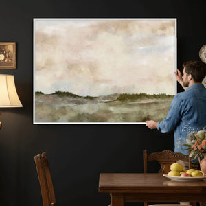 Muted Watercolor Hill Landscape Print — Beige Taupe Cloudy
