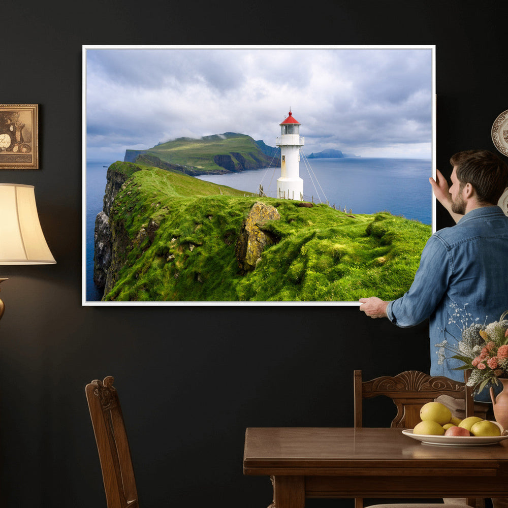 Coastal Lighthouse Wall Art Canvas Print, Cliffside Ocean