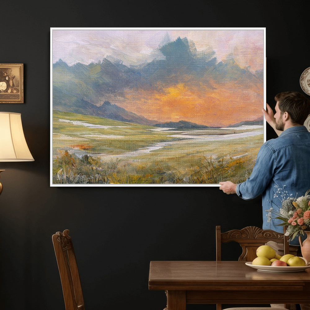 Mountain Sunset Wall Art Canvas Print Vintage Landscape